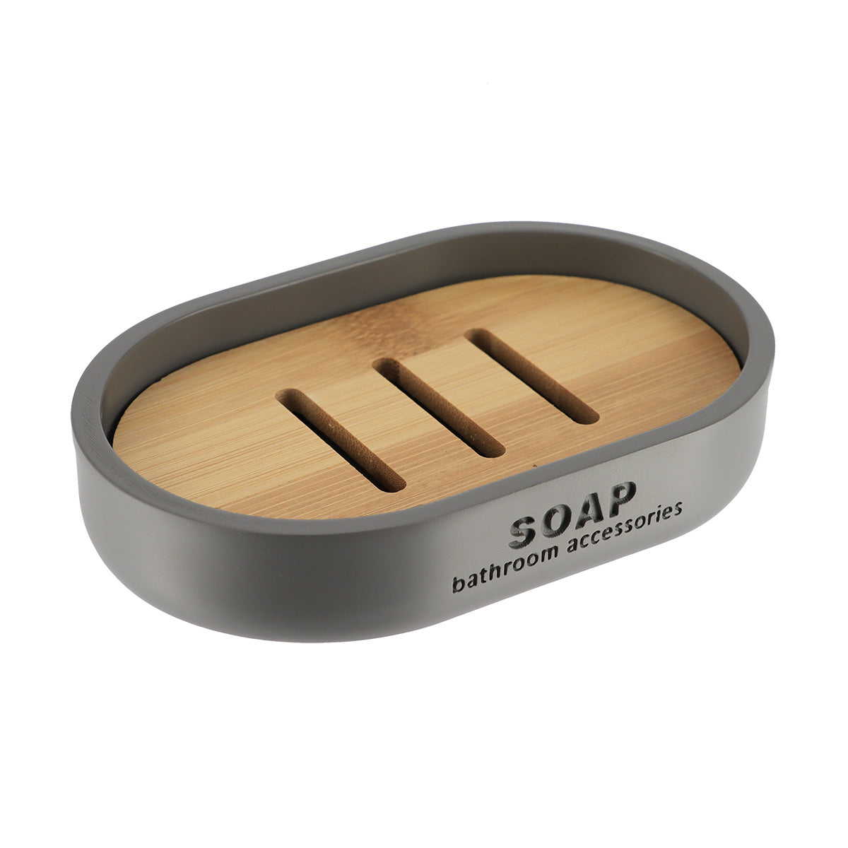 Săpunieră ovală Timeless din polirășină și bambus – Gri