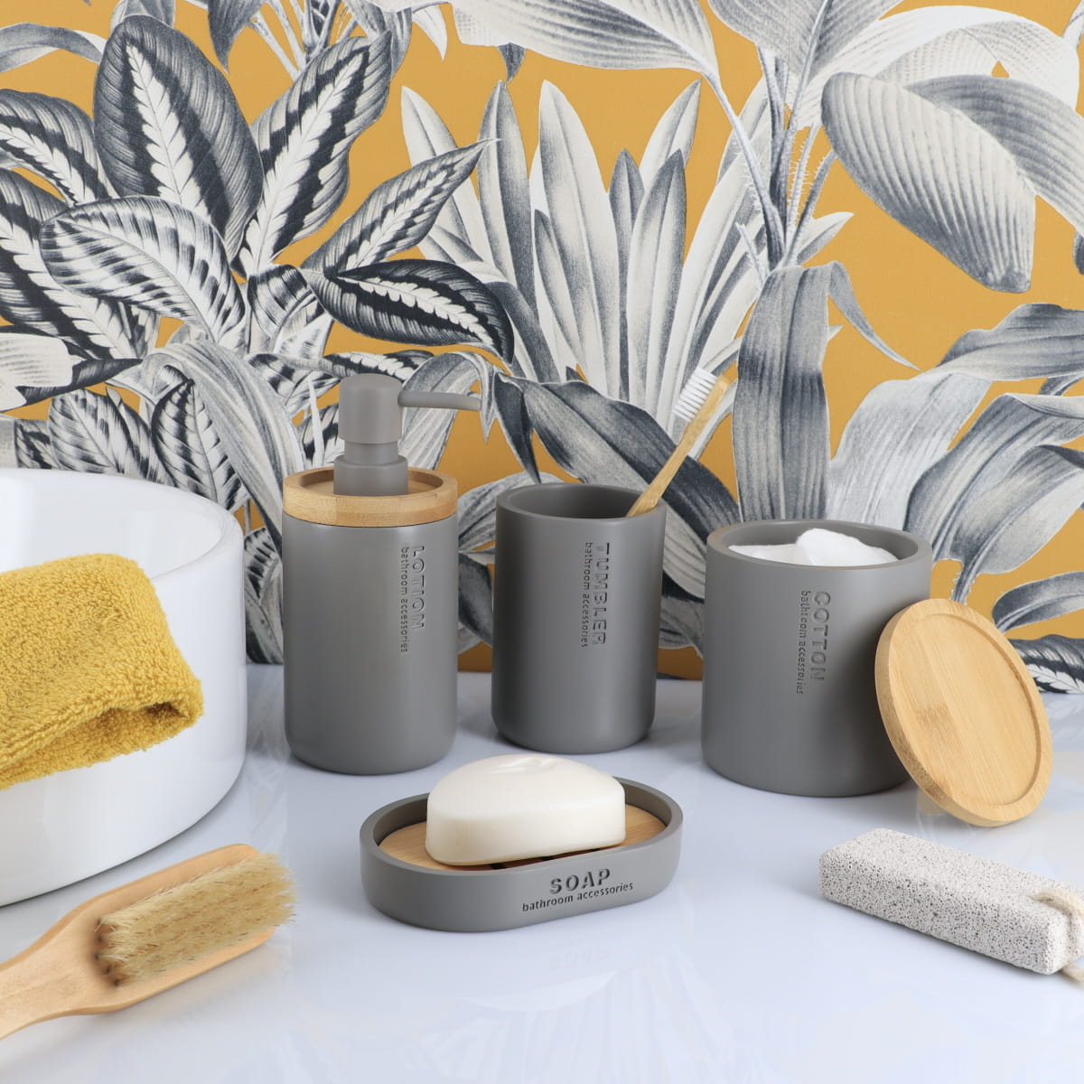 Săpunieră ovală Timeless din polirășină și bambus – Gri