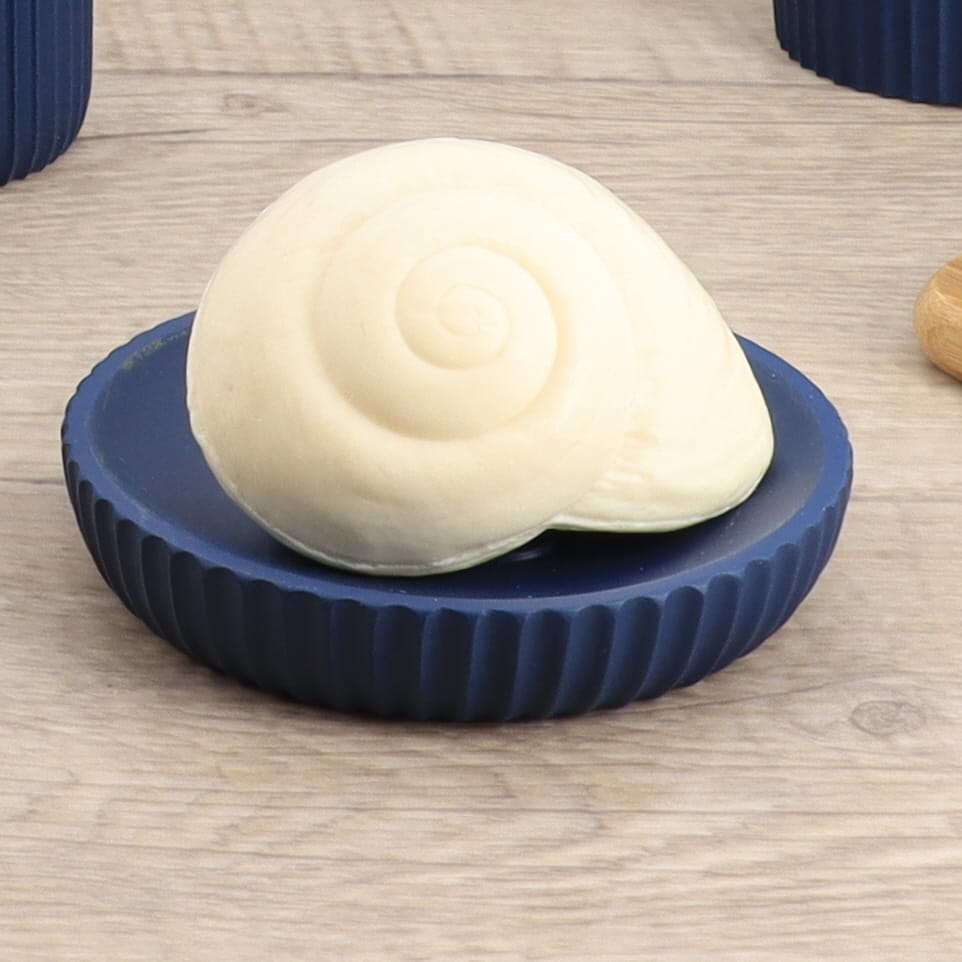 Săpunieră rotundă din polirășină cu striații Timeless – Bleumarin