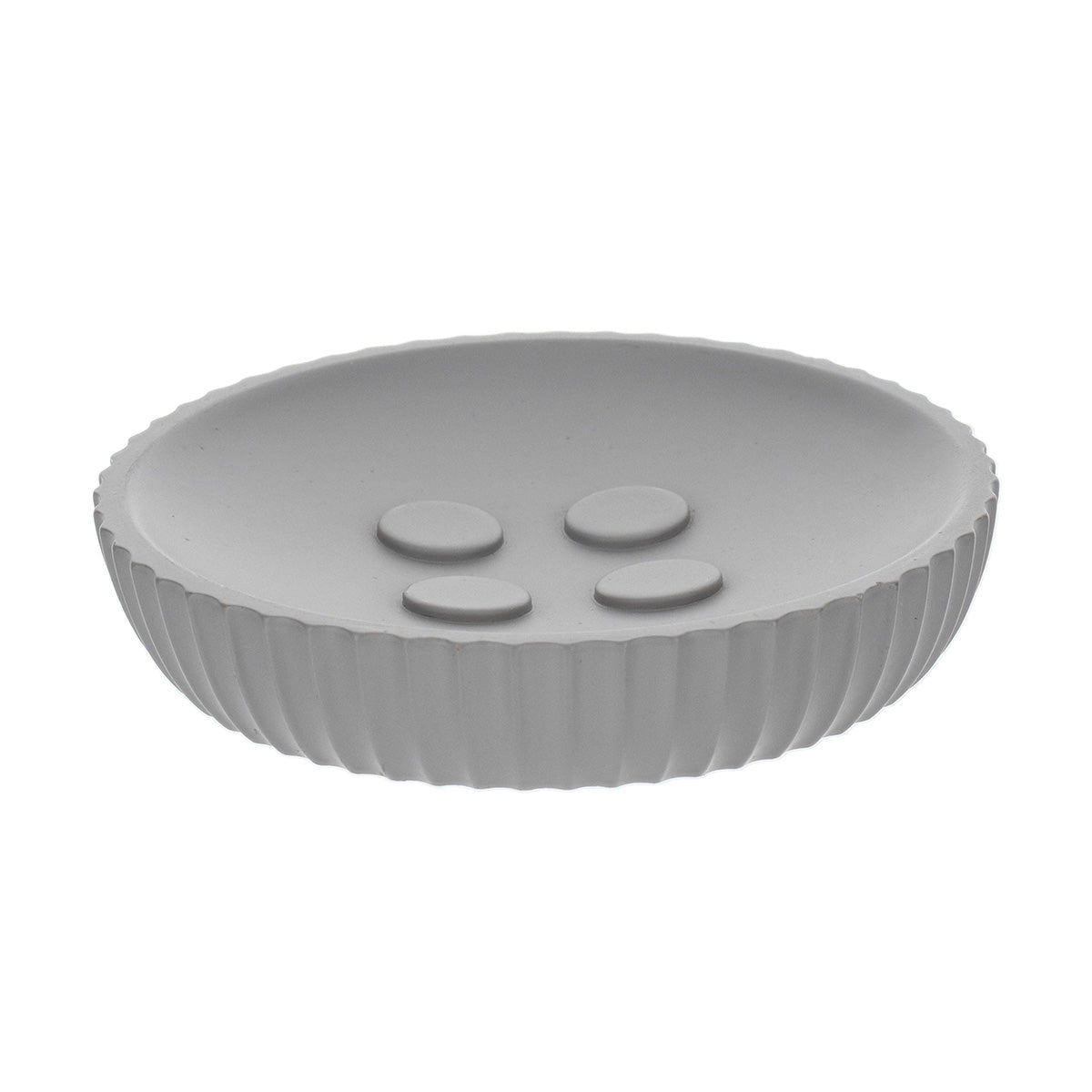 Săpunieră rotundă din polirășină cu striații Timeless – Gri transparent