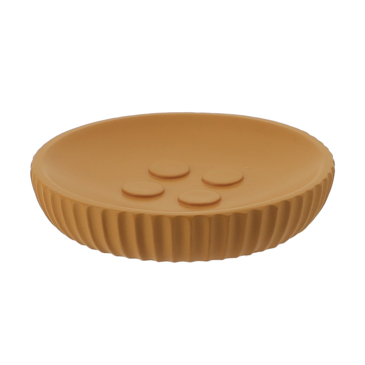 Săpunieră rotundă din polirășină cu striații Timeless – Muștar