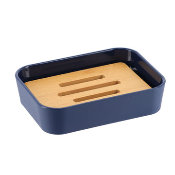 Farfurie pentru Săpun din Cauciuc cu Detalii din ABS și Bambus - Navy Blue