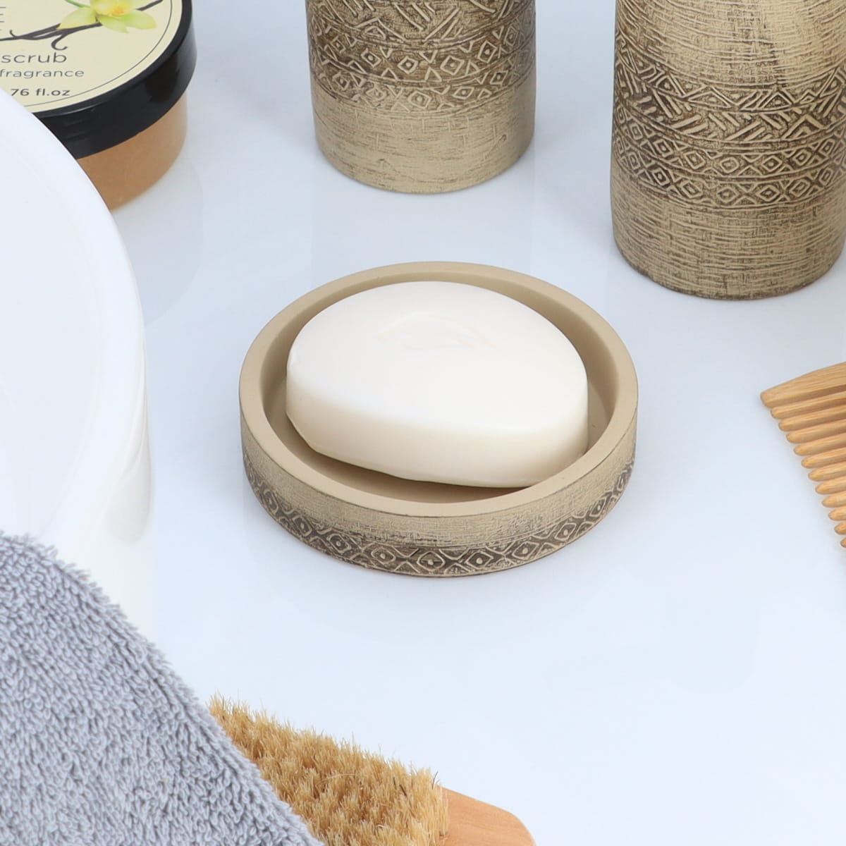 Săpunieră din ciment – decor etnic – natural