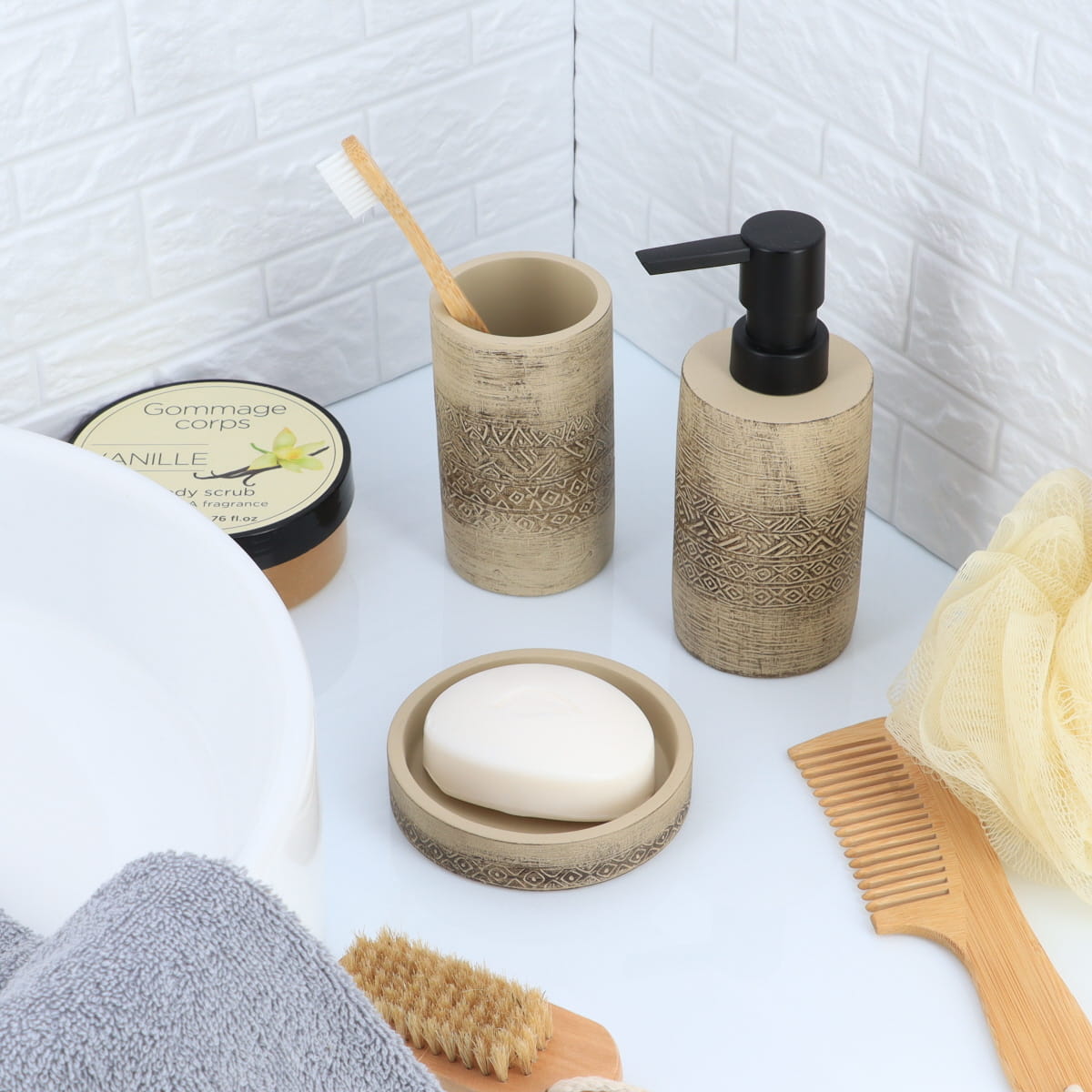 Săpunieră din ciment – decor etnic – natural