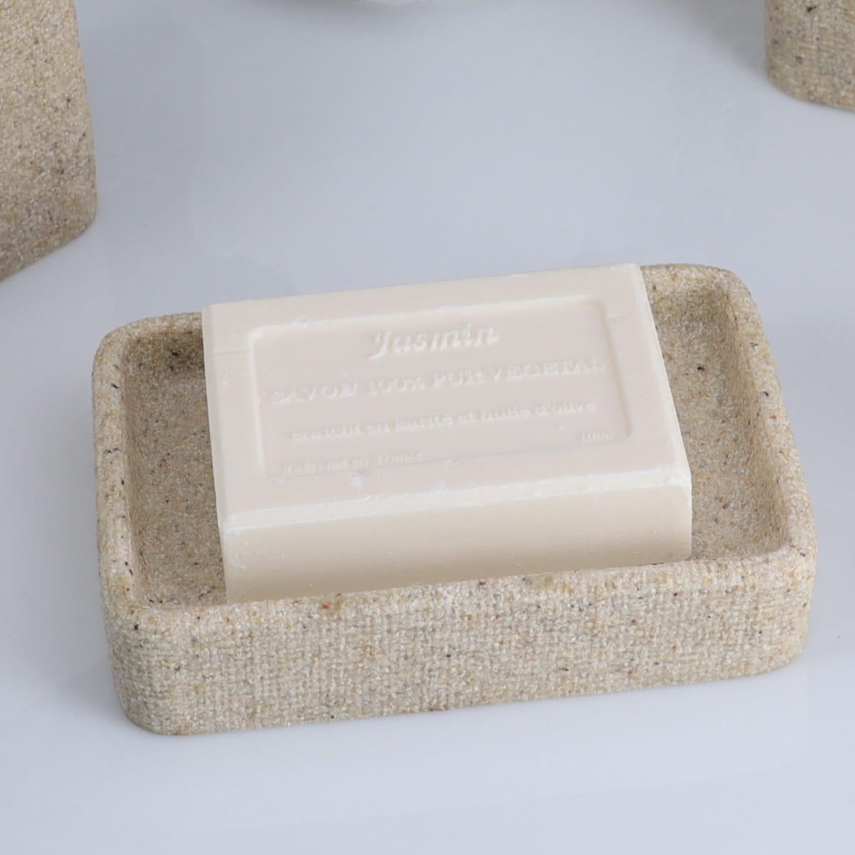 Săpunieră rectangulară din polirășină cu efect nisip – natural