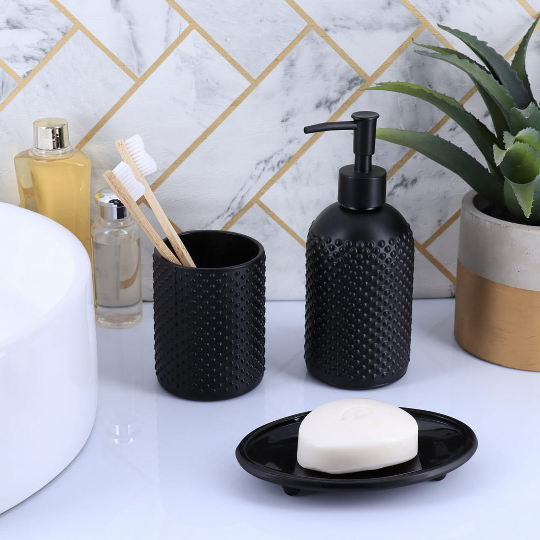 Săpunieră ovală din sticlă – negru lucios