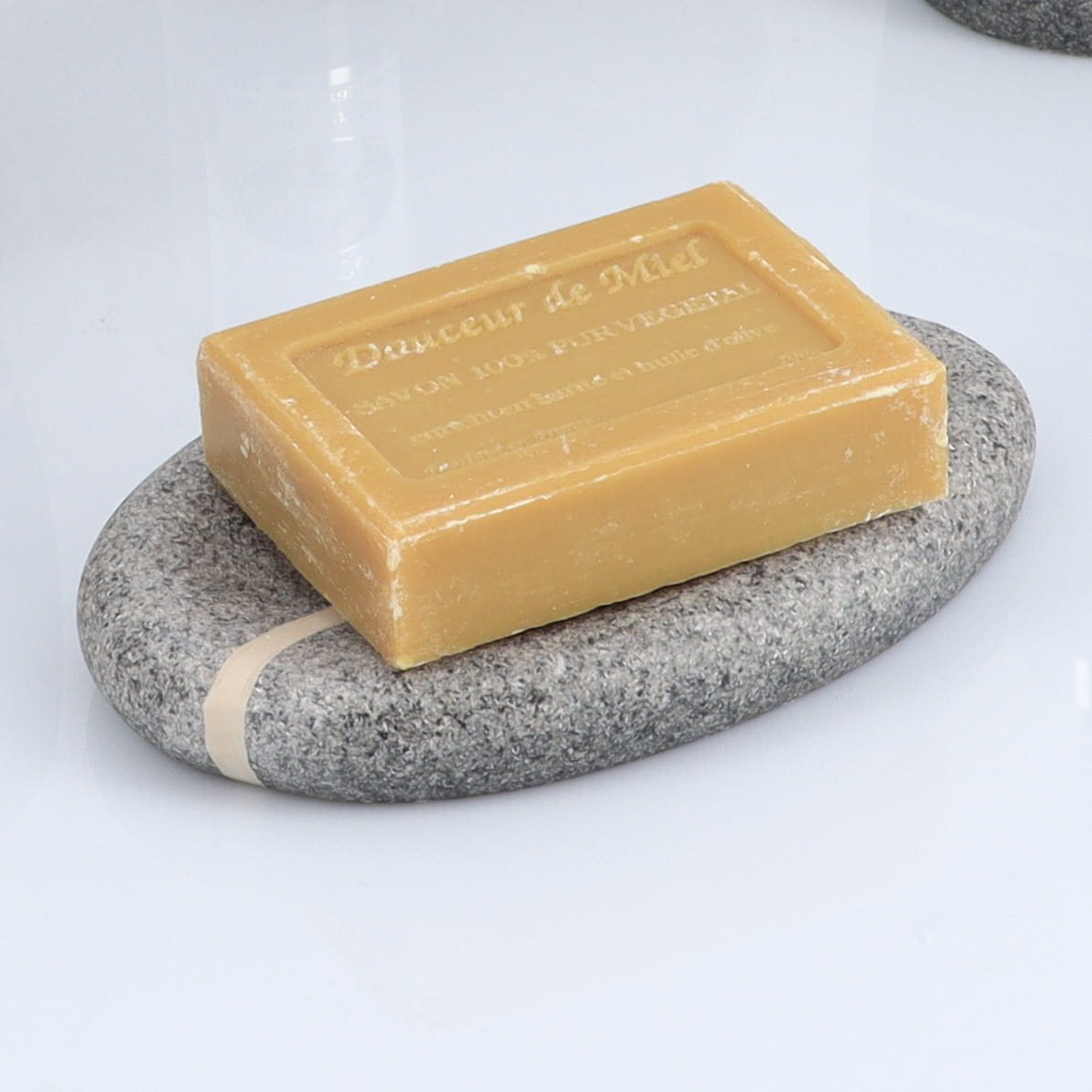 Săpunieră rotundă din polirășină cu efect de piatră – gri