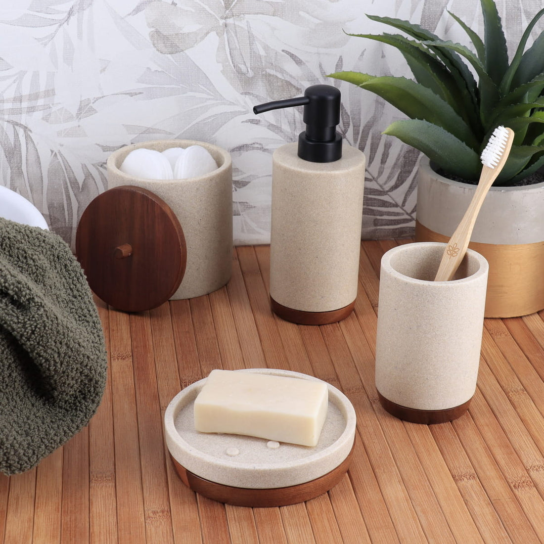 Dispenser de săpun din polirășină și acacia 200 ml – natural