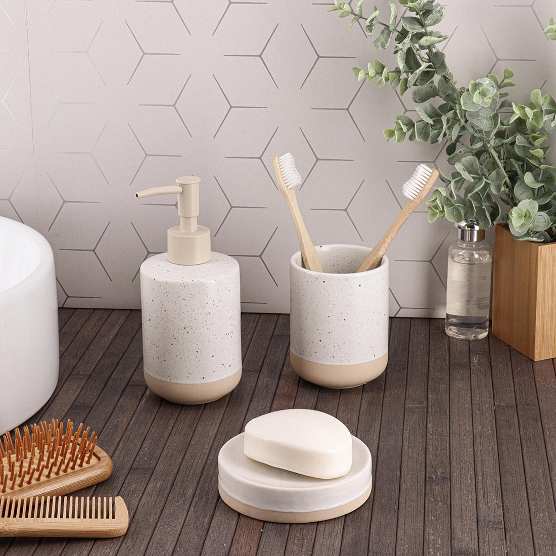 Săpunieră ceramică cu finisaj mat – Alb/Bej cu pete