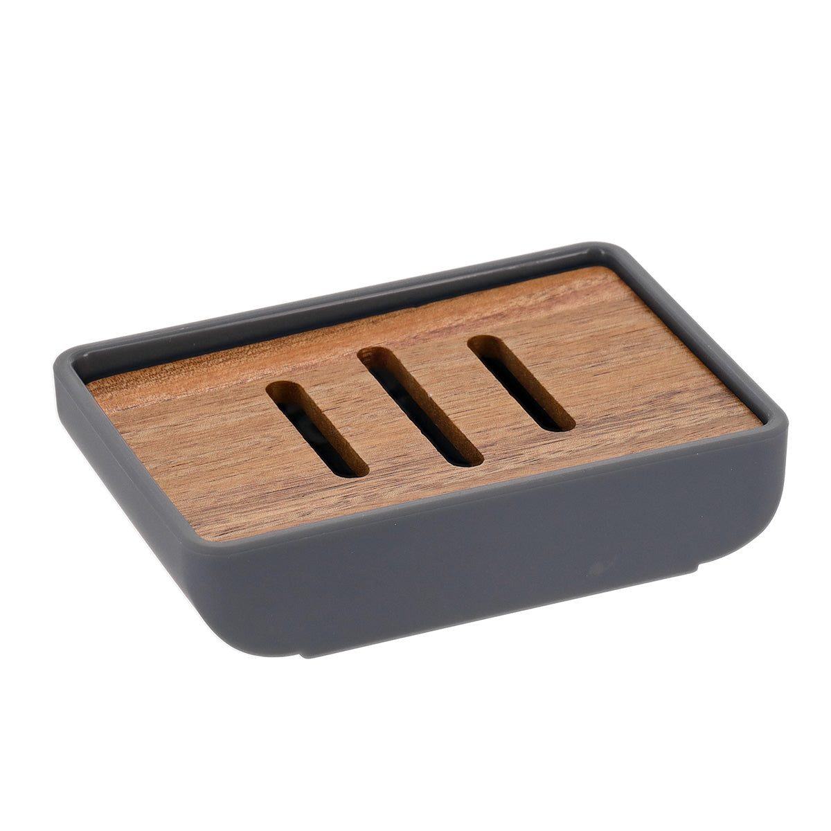 Săpunieră rectangulară din cauciuc, ABS și bambus – gri