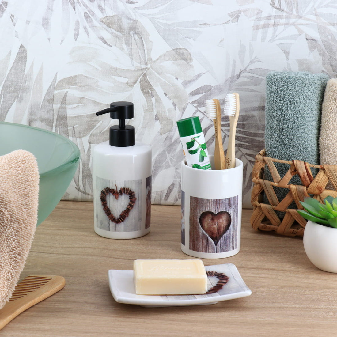 Savonieră din dolomită imprimată – model Amour