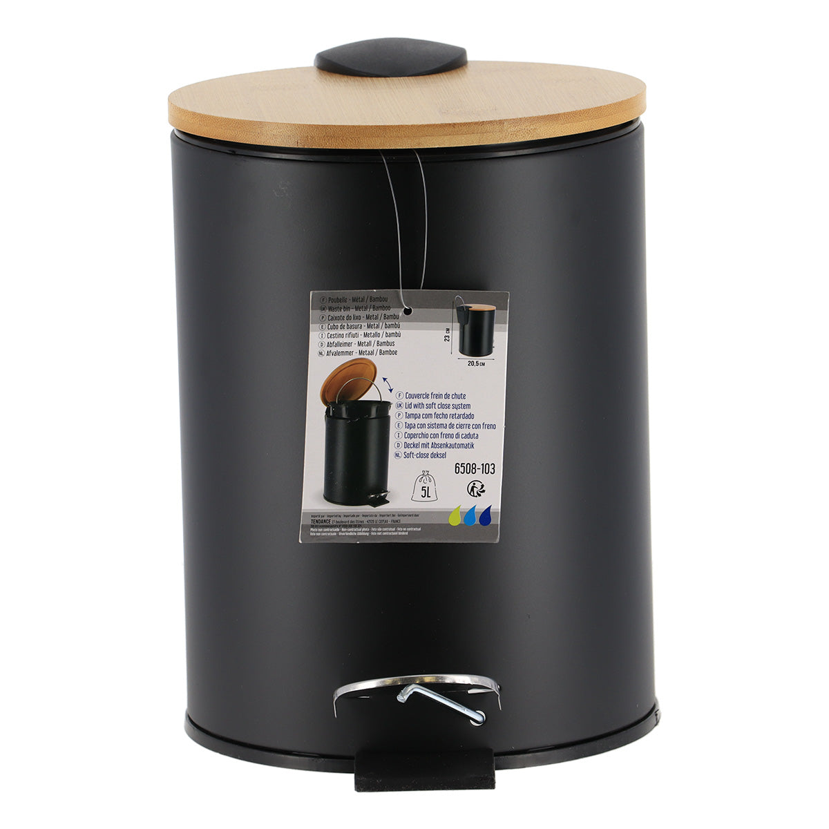Coș de gunoi din metal 3L – capac bambus – sistem soft close – culoare Negru
