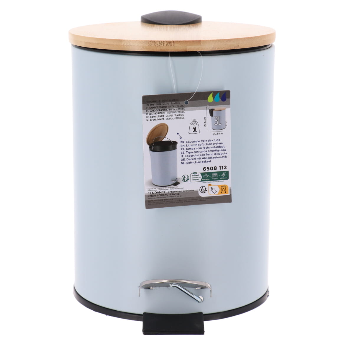 Coș de gunoi din metal 3L – capac bambus – sistem soft close – culoare FISH SKY