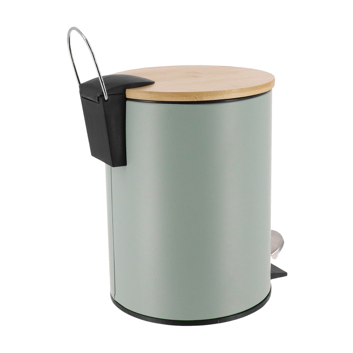 Coș de gunoi din metal 3L – capac bambus – sistem soft close – culoare EUCALYPTUS GREEN