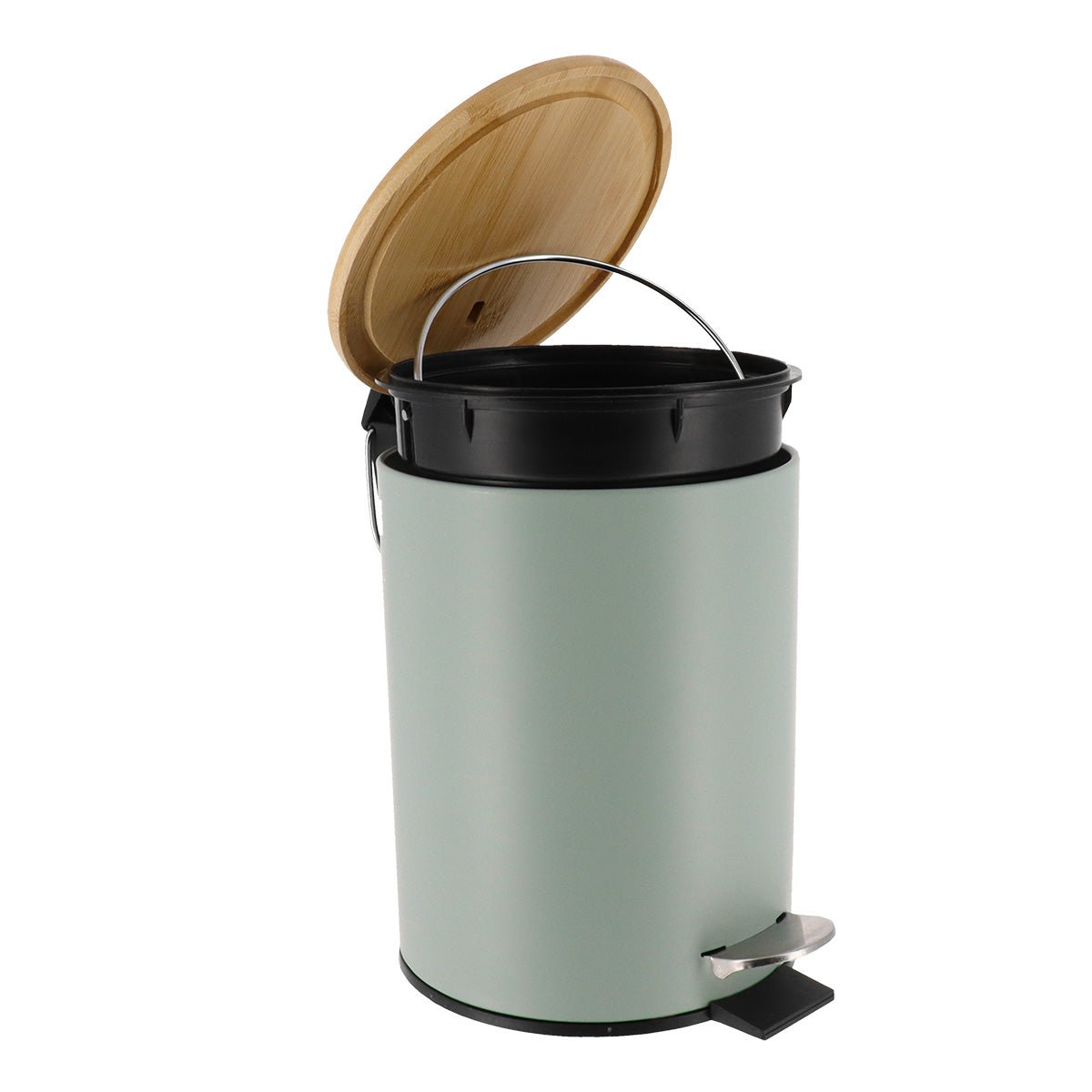 Coș de gunoi din metal 3L – capac bambus – sistem soft close – culoare EUCALYPTUS GREEN