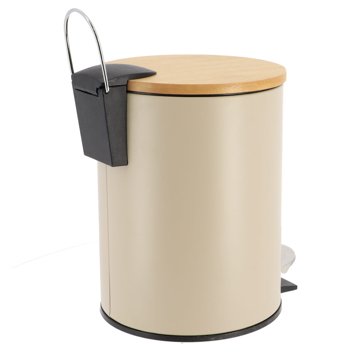 Coș de gunoi din metal 3L – capac bambus – sistem soft close – culoare TAUPE