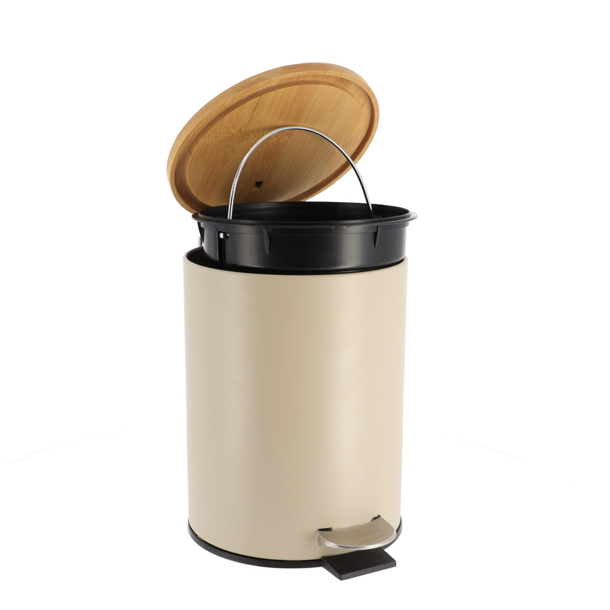 Coș de gunoi din metal 3L – capac bambus – sistem soft close – culoare TAUPE