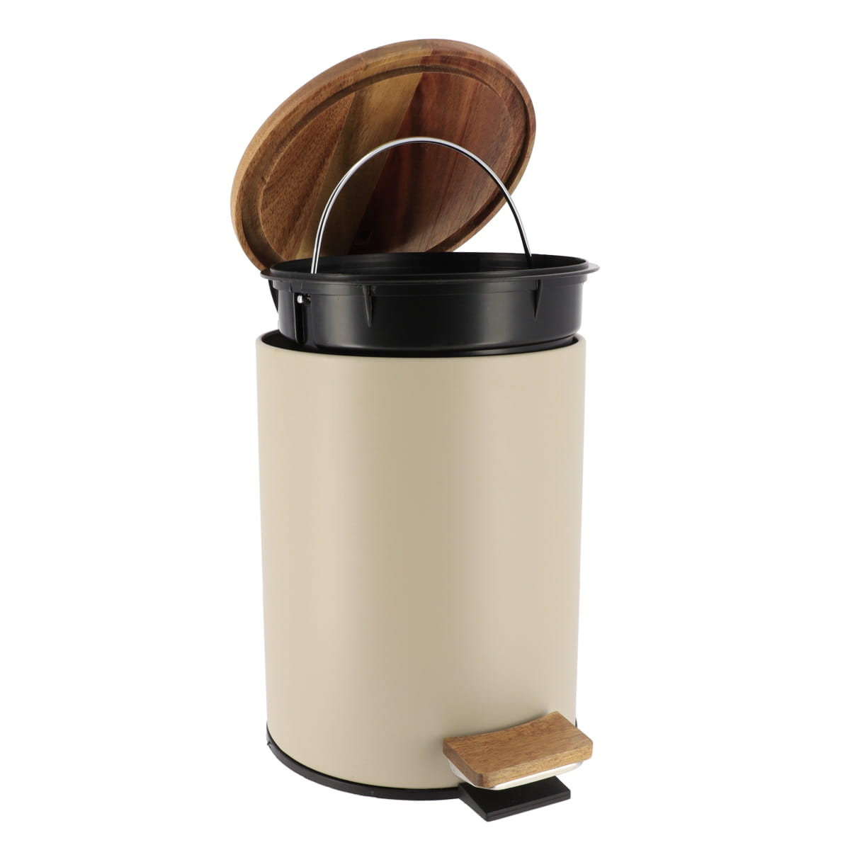 Coș de gunoi metalic cu capac soft-close 3L – Gri/Bambus