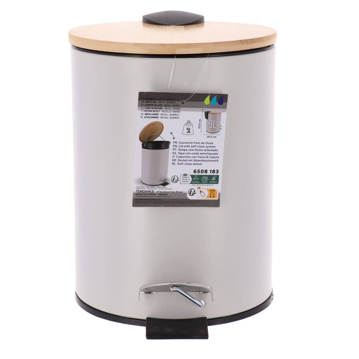 Coș de gunoi din metal 3L – capac bambus – sistem soft close – culoare CLEAR GREY