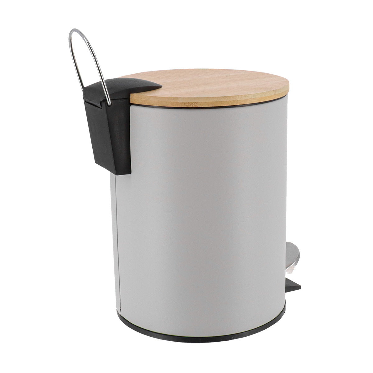 Coș de gunoi din metal 3L – capac bambus – sistem soft close – culoare CLEAR GREY