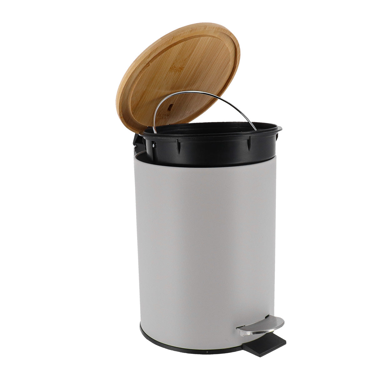 Coș de gunoi din metal 3L – capac bambus – sistem soft close – culoare CLEAR GREY