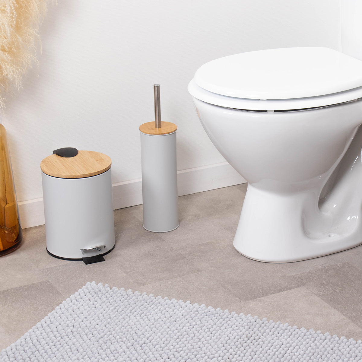 Coș de gunoi din metal 3L – capac bambus – sistem soft close – culoare CLEAR GREY