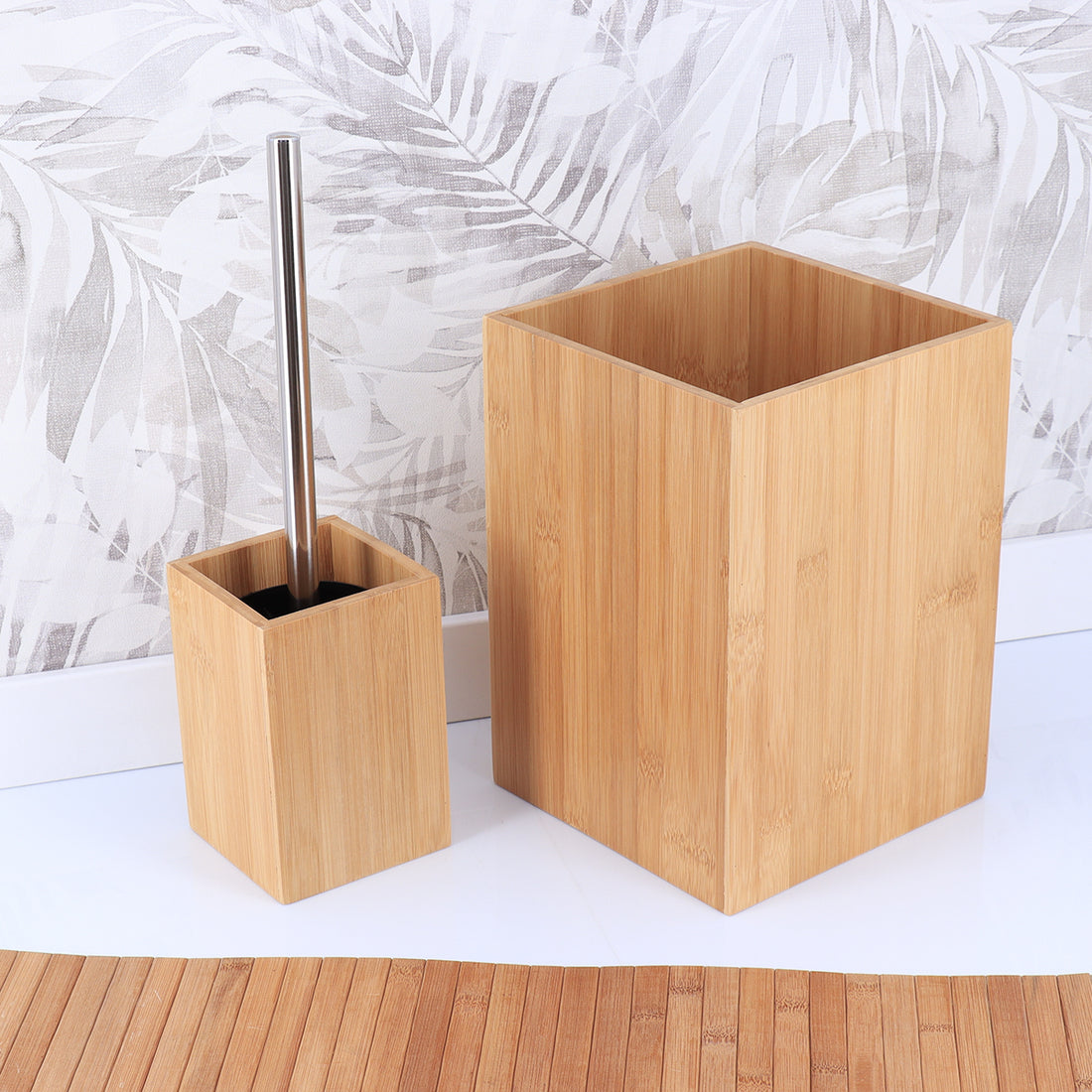 Coș de gunoi pătrat din bambus – 7,5L