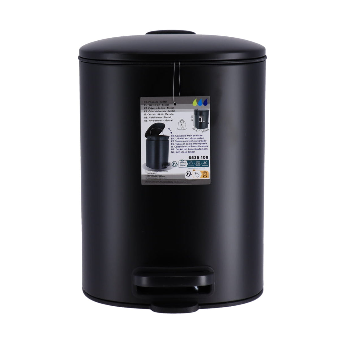 Coș de gunoi pătrat din metal 5L – sistem soft close – culoare MATT BLACK