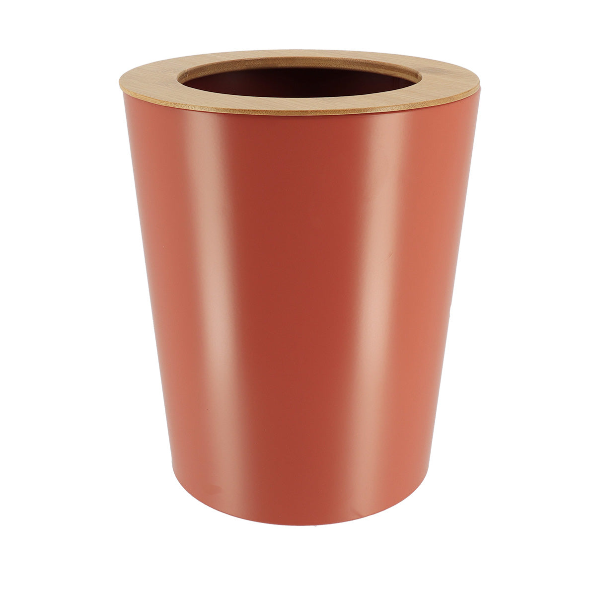 Coș metalic evazat cu capac din bambus 5L – Terracotta/Bambus