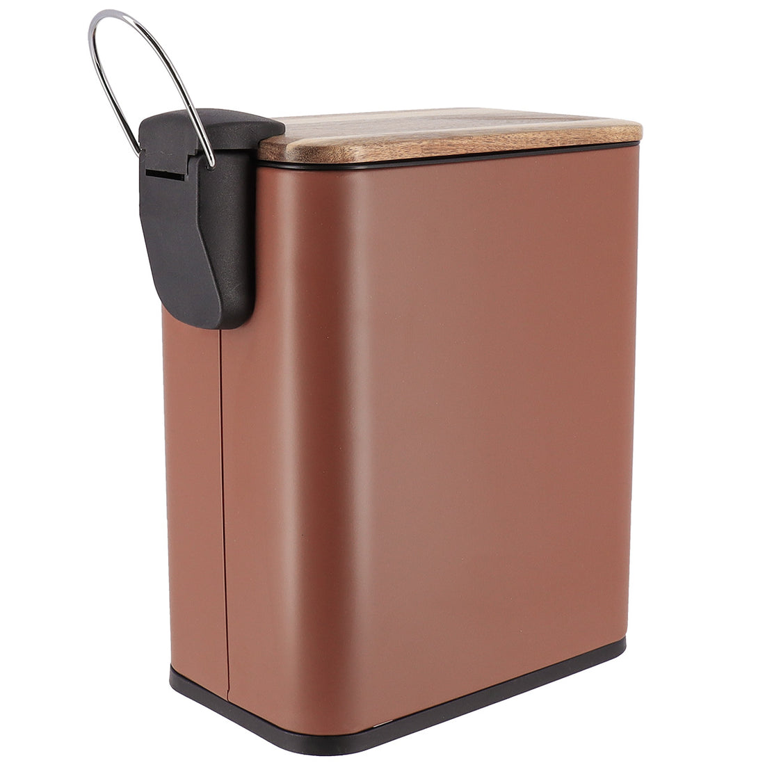 Coș de gunoi dreptunghiular din metal cu închidere lentă și capac acacia 5L – AMBER