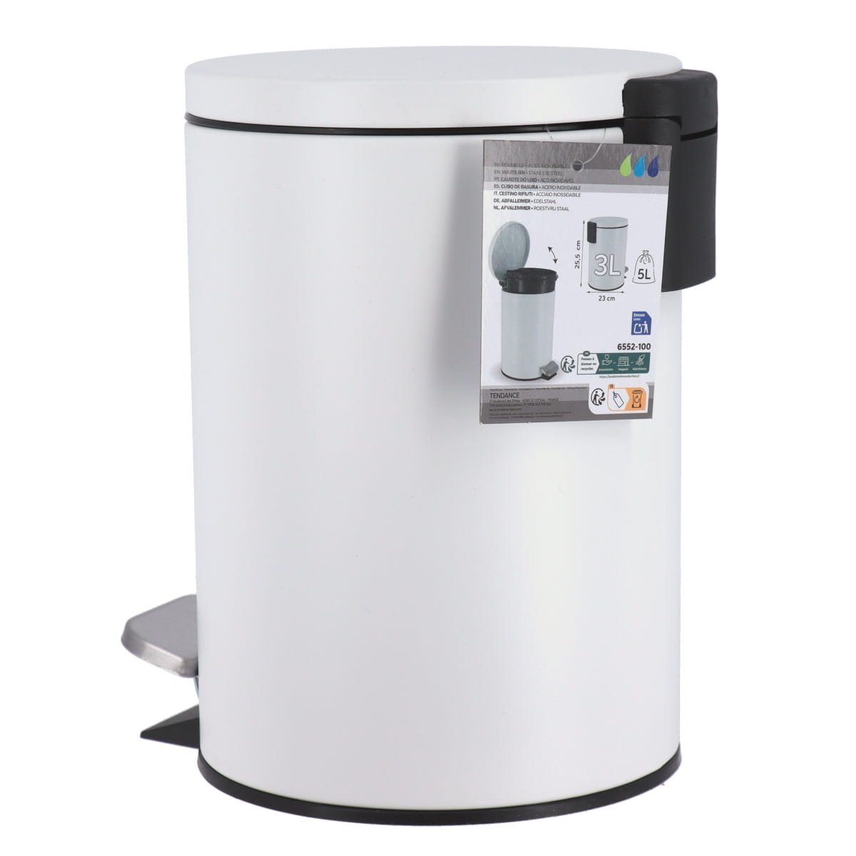 Coș de gunoi rotund din oțel inoxidabil 3L – pedală – culoare Alb