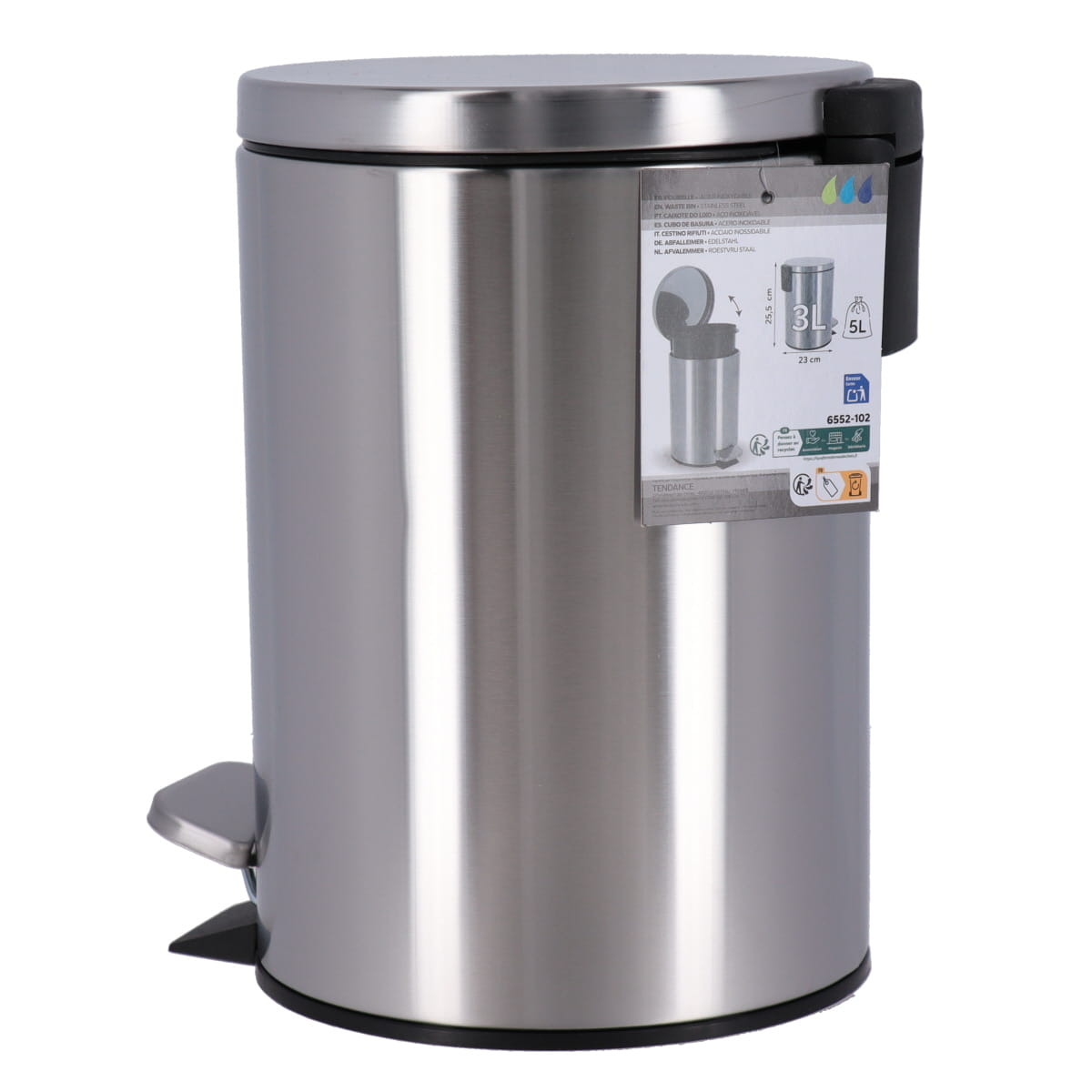 Coș de gunoi rotund din oțel inoxidabil 3L – pedală – finisaj CHROME