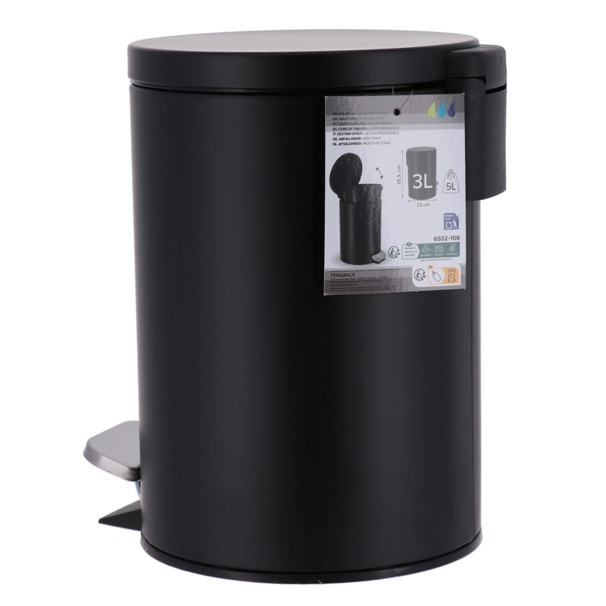 Coș de gunoi rotund din oțel inoxidabil 3L – pedală – culoare MATT BLACK