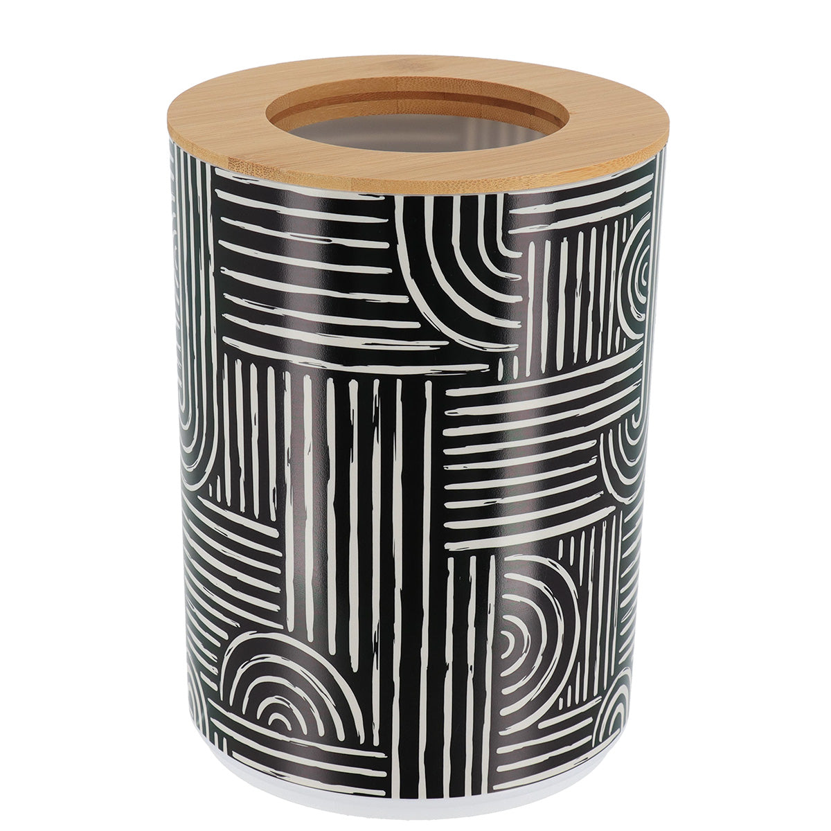 Coș de gunoi imprimat din polipropilenă cu capac din bambus 5L – model Ethnic Vibes