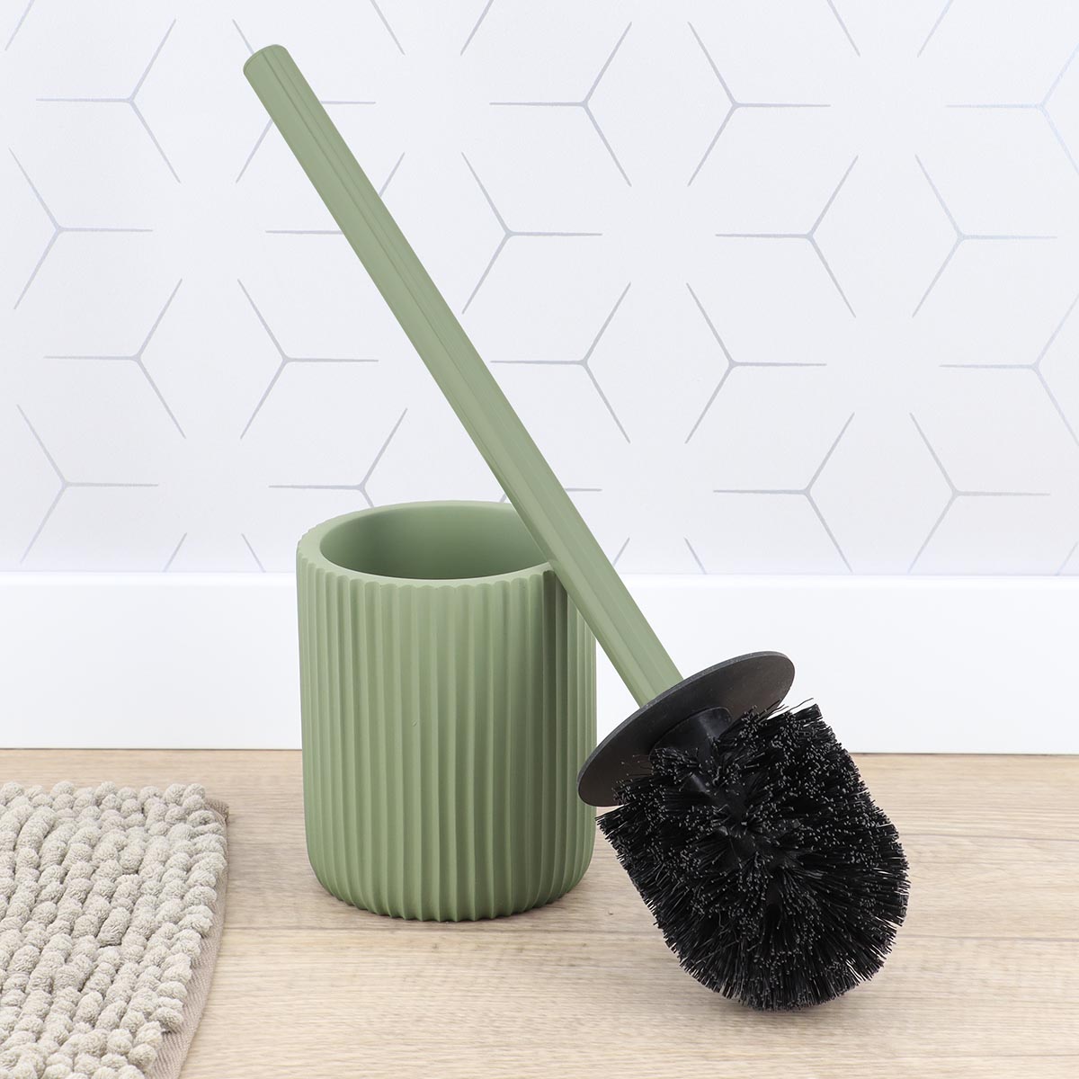 Perie WC din polirășină cu striații Timeless – Kaki