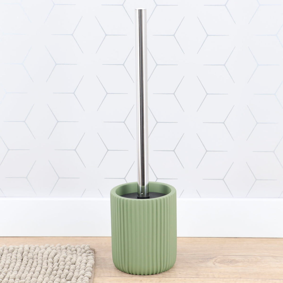 Perie WC din polirășină cu striații Timeless – Kaki