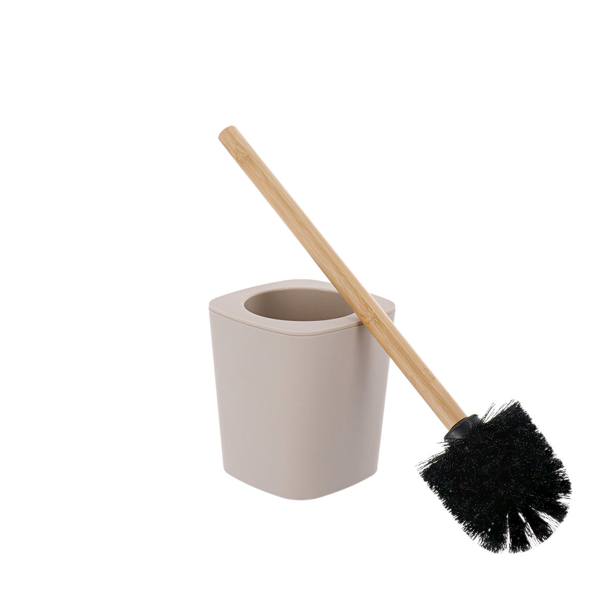 Perie de toaletă din cauciuc, ABS și bambus – crem natural