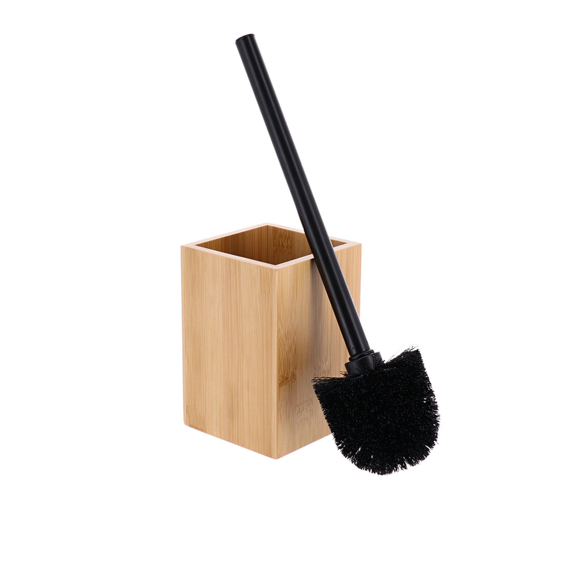 Perie de toaletă pătrată din bambus – mâner negru