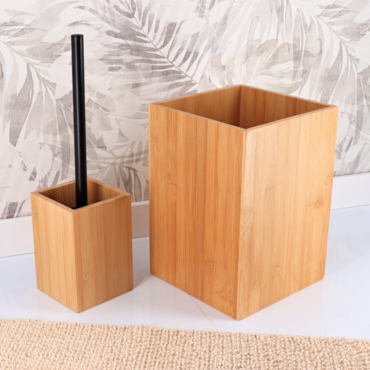 Perie de toaletă pătrată din bambus – mâner negru