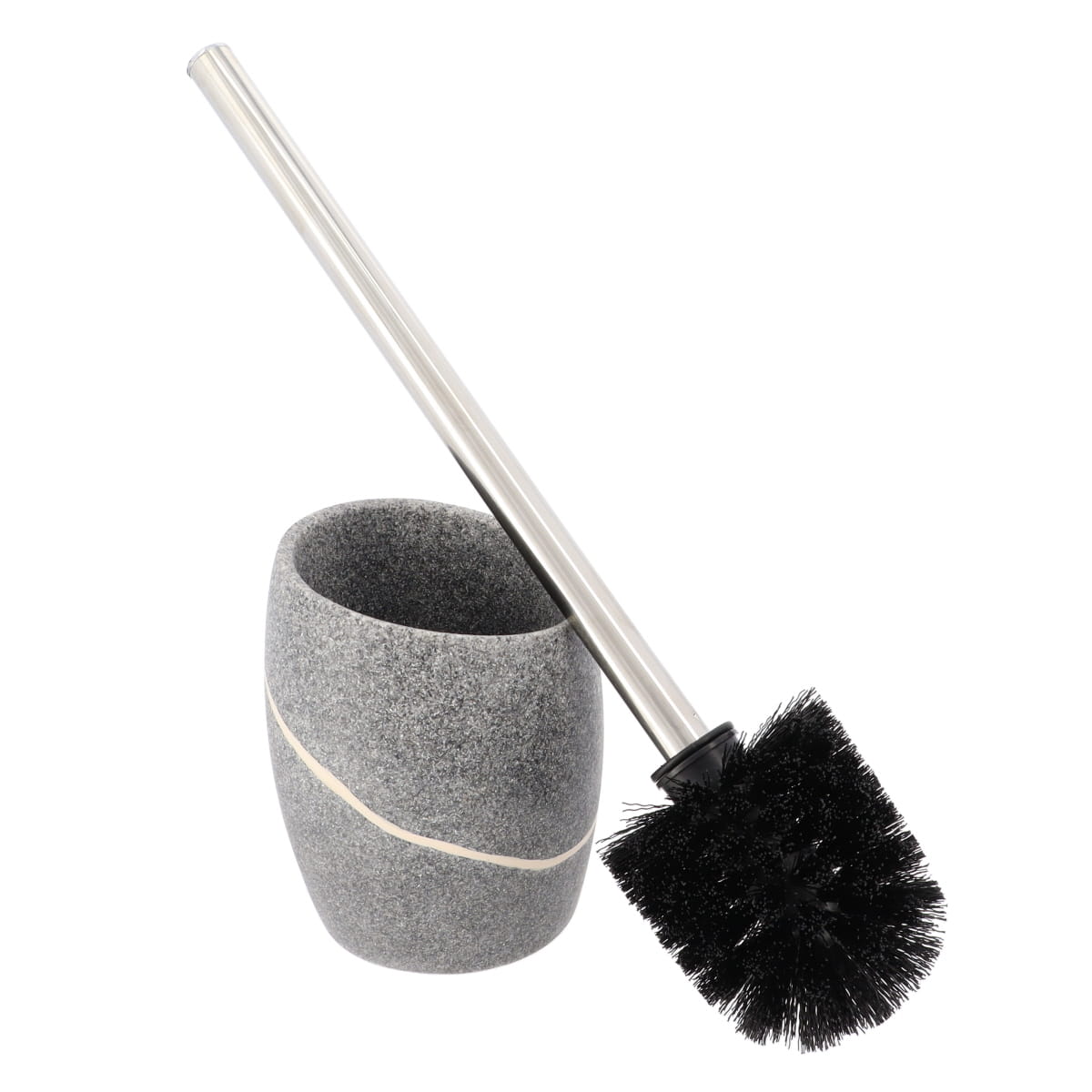Perie de toaletă rotundă din polirășină cu efect de piatră – gri