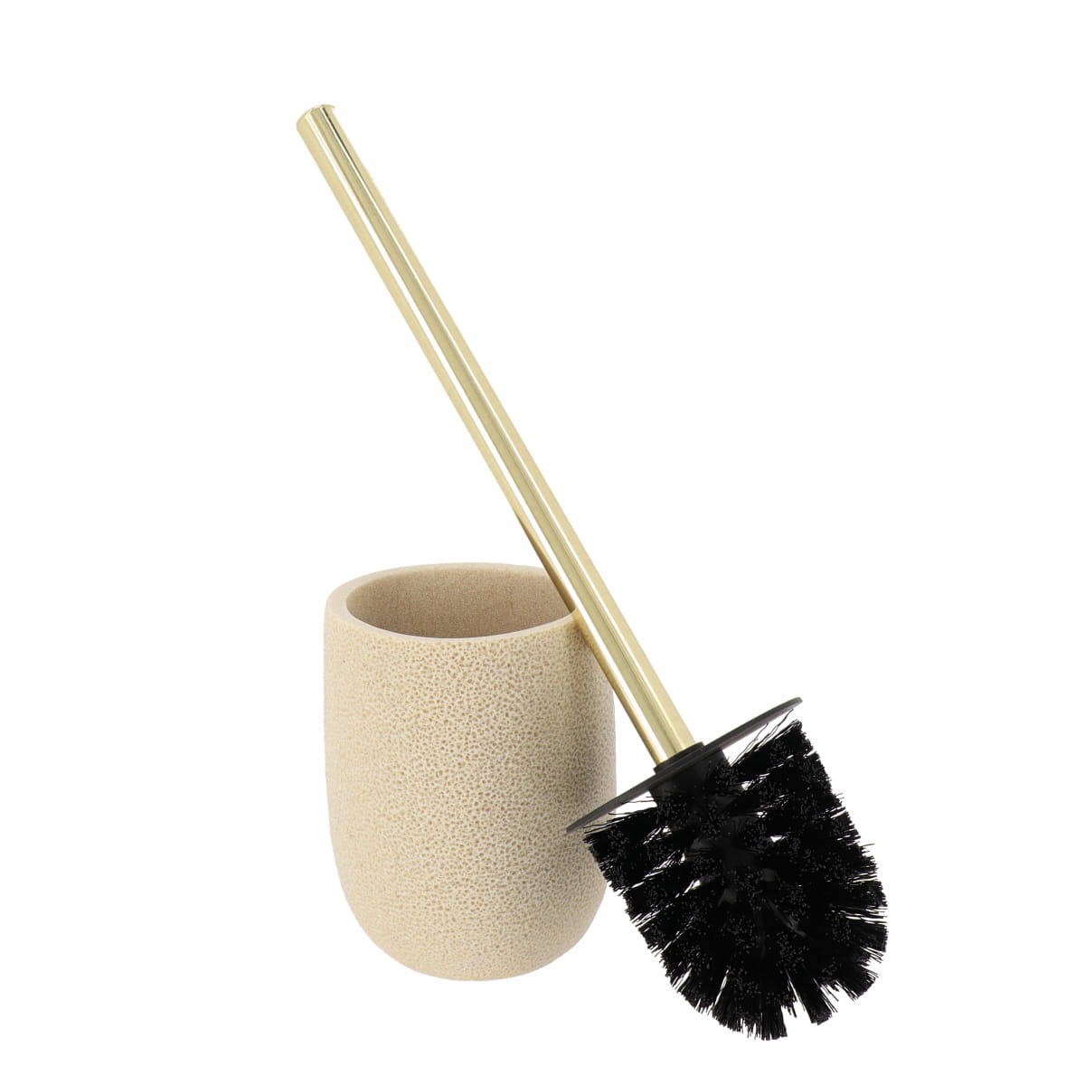 Perie de toaletă din polirășină cu efect burete marin și tijă inox aurie – natural