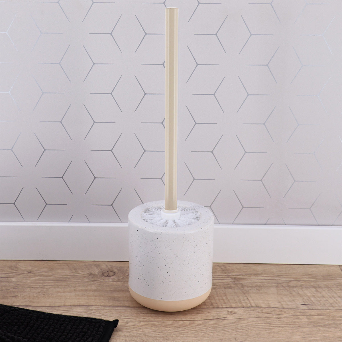 Perie WC ceramică punctată cu bază mată brută – Alb/Bej
