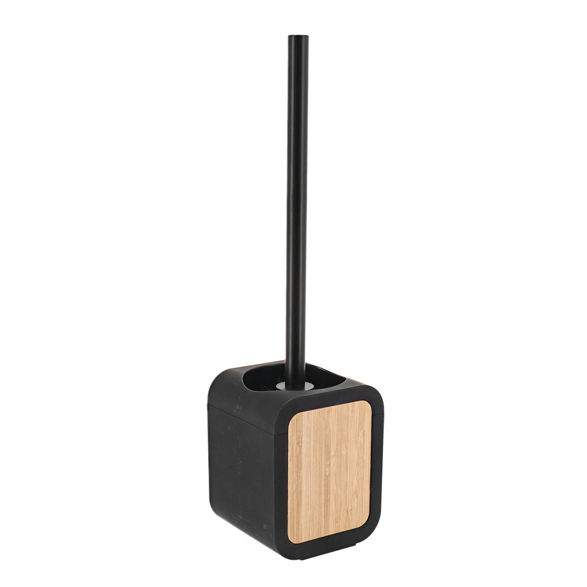 Perie de toaletă pătrată din cauciuc, ABS și bambus – negru