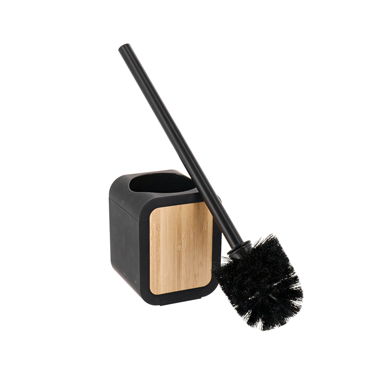 Perie de toaletă pătrată din cauciuc, ABS și bambus – negru