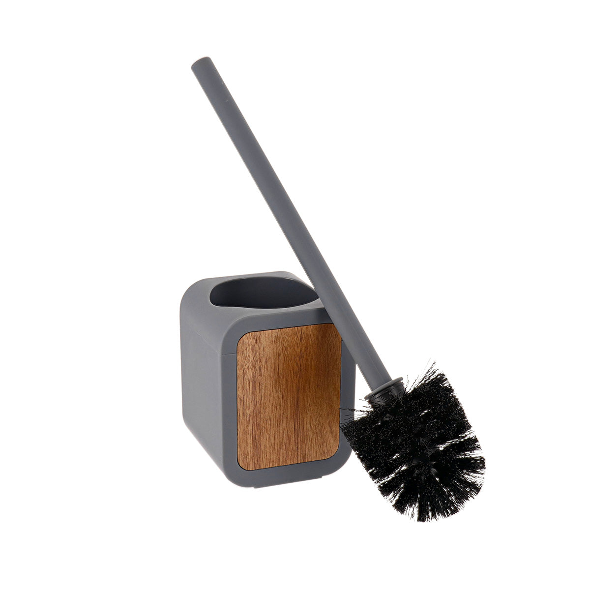 Perie de toaletă pătrată din cauciuc, ABS și acacia – gri