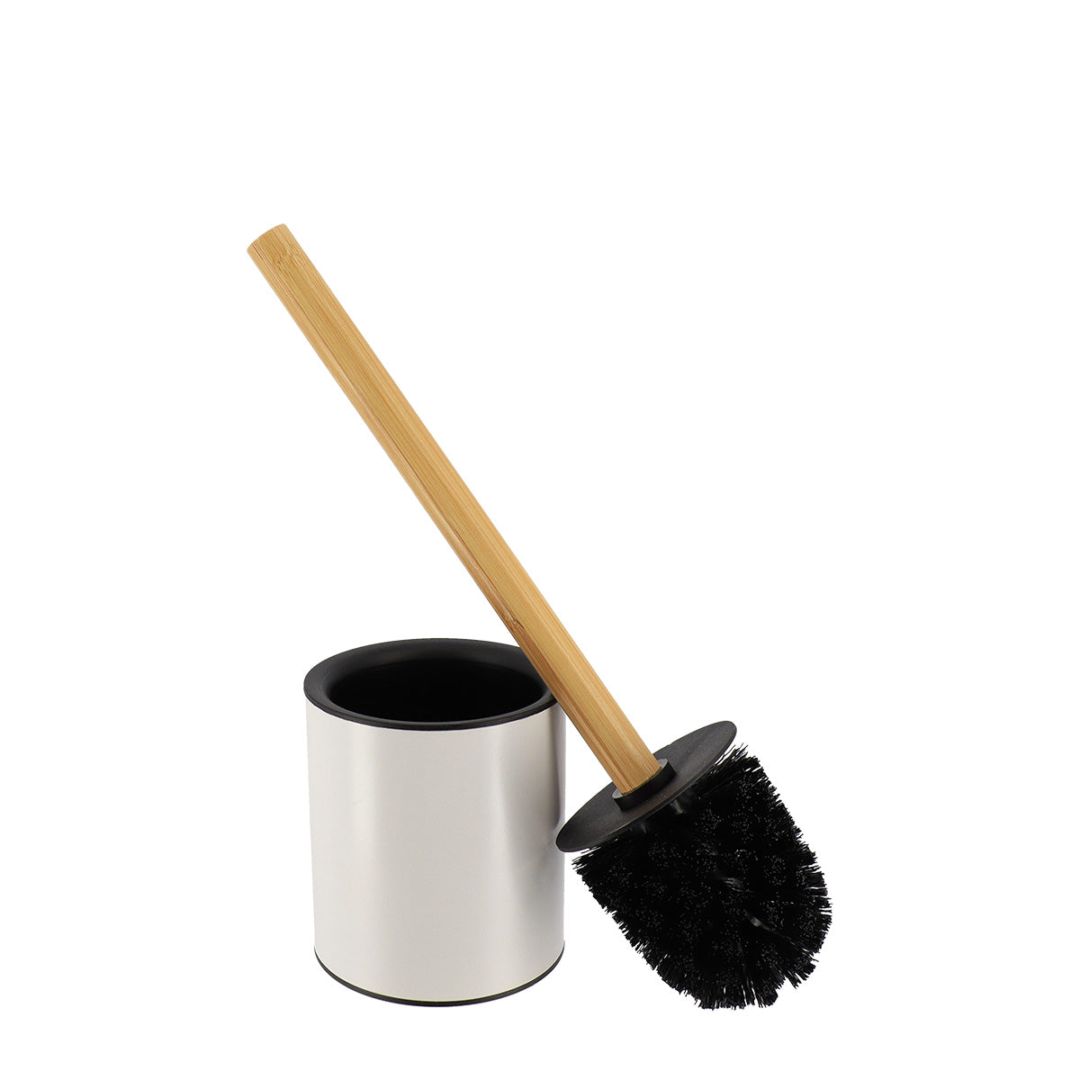 Perie WC metalică cu mâner din bambus – Alb/Bambus