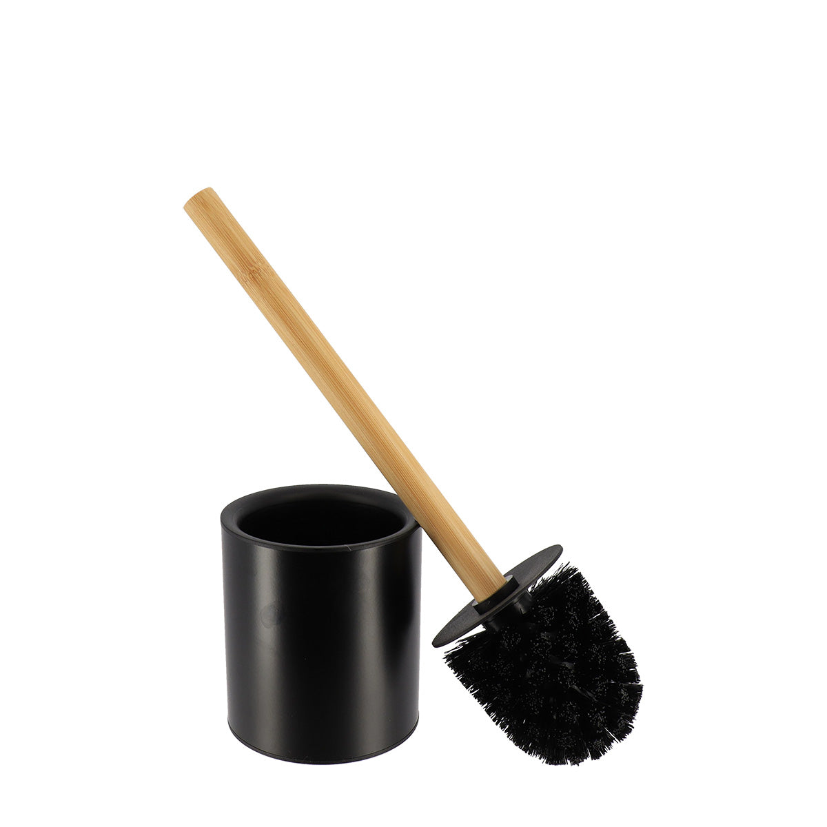 Perie WC metalică cu mâner din bambus – Negru/Bambus