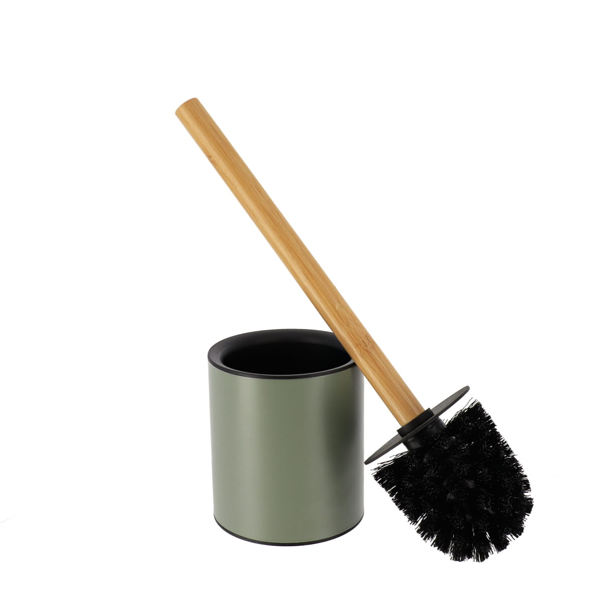 Perie WC metalică cu mâner din bambus – Kaki/Bambus