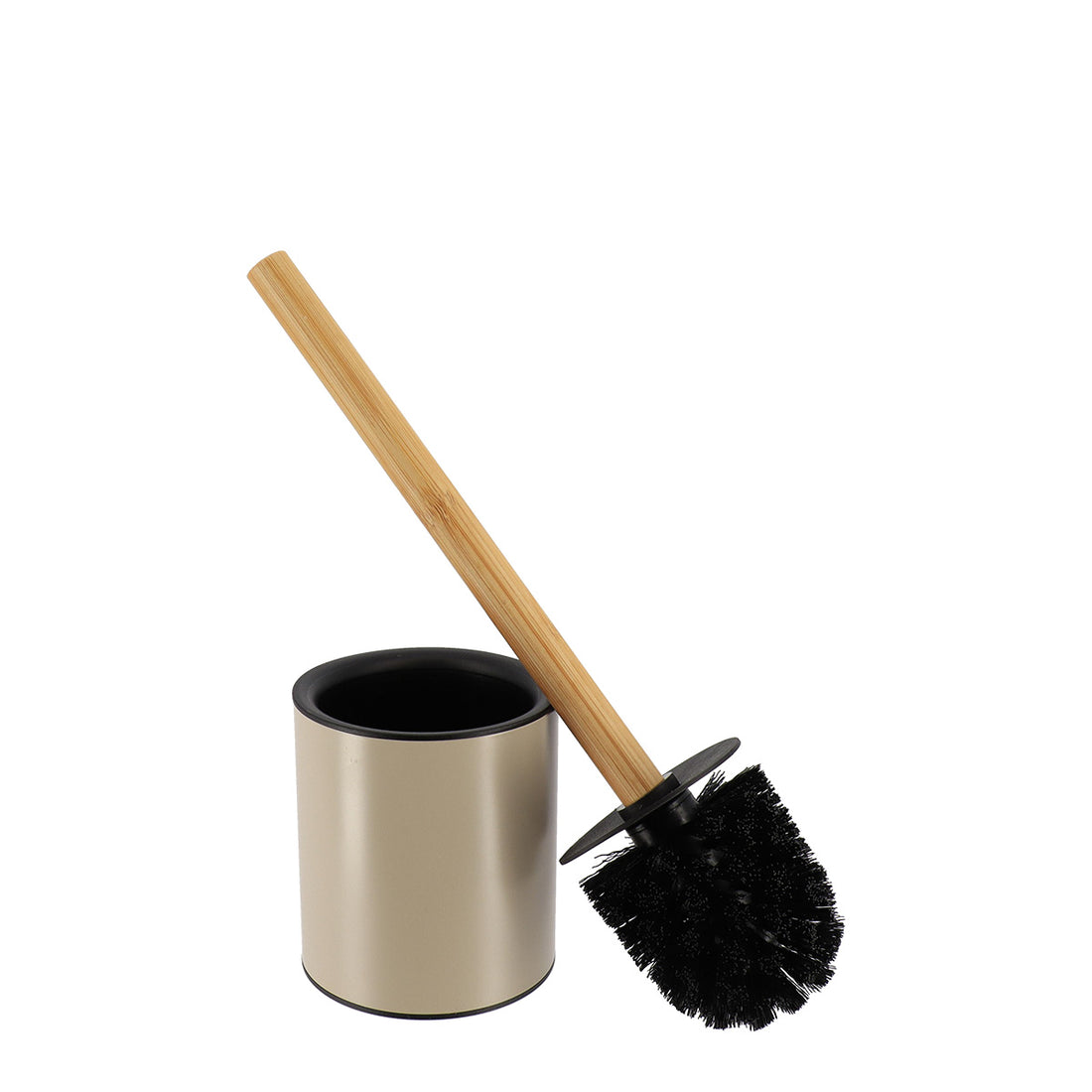Perie WC metalică cu mâner din bambus – Taupe/Bambus