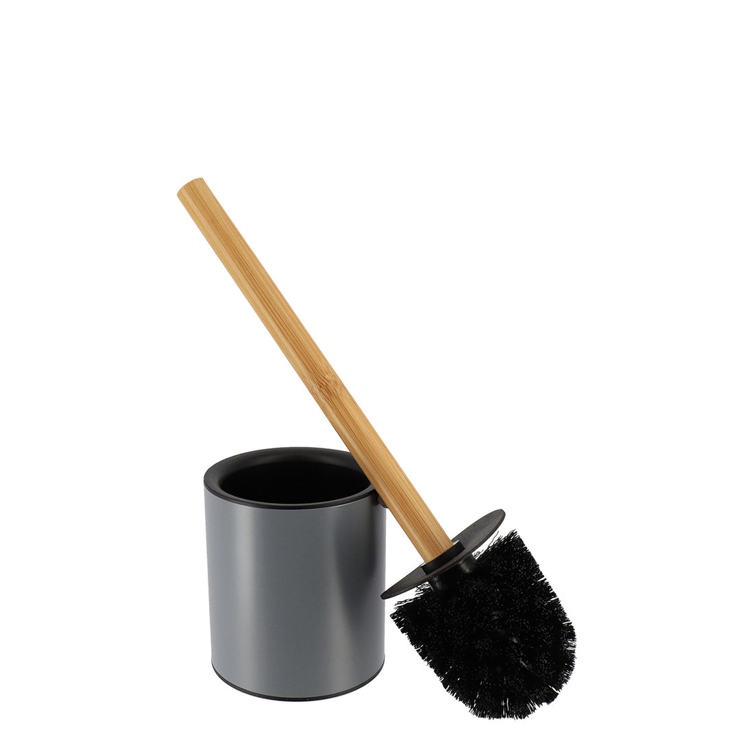 Perie WC metalică cu mâner din bambus – Gri/Bambus